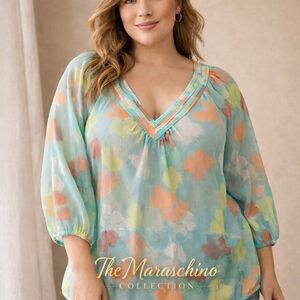 Lane Bryant Watercolor Floral Chiffon Blouse | 18/20